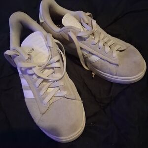 Adidas Light Tan Suede Sneakers with White Stripes